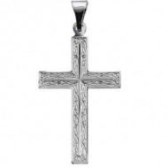 14K White Gold CROSS PENDANT W DESIGN