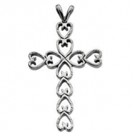14K White Gold Heart CROSS PENDANT