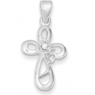 Sterling Silver   CZ Polished Cross Pendant