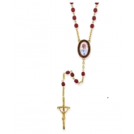 Pope Francis Rosary Gold tone w Red Glass Beads Enameled