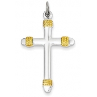 Sterling Silver   18k Gold  plated Rope Cross Pendant