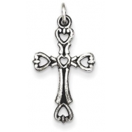 Sterling Silver Antiqued Heart Cross Charm