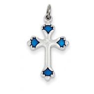 Sterling Silver Blue Enameled Budded Cross Charm
