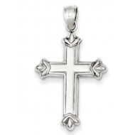 Sterling Silver Rhodium plated Fleur de lis Cross Pendant