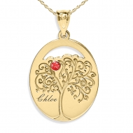 Personalized Family Tree Pendant with Single Name and Birtstones