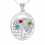 Personalized Family Tree Pendant with Four Names and Birtstones