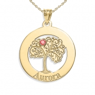 Personalized Family Tree Pendant with Single Name and Birtstones