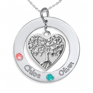 Personalized Family Tree Pendant with Two Names and Birtstones