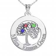 Personalized Family Tree Pendant with Three Names and Birtstones