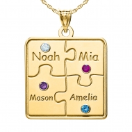 Personalized Family 4 Piece Puzzle Pendant wtij Names and Birthstones