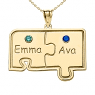 Personalized Family Two Piece Jigsaw Puzzle Pendant with Birthstones