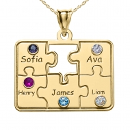 Personalized Family Five Piece Jigsaw Puzzle Pendant w  Birthstones