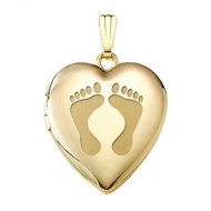Solid 14k Yellow Gold Heart  Baby Footprints  Picture Locket