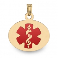14K Filled Gold OVAL Medical Pendant W  RED ENAMEL