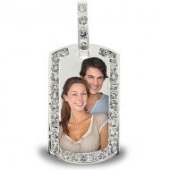 Sterling Silver Photo Dog Tag W  CZ Border