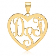 Heart Shaped Vine Script 3 Letter Monogram Cut Out Pendant