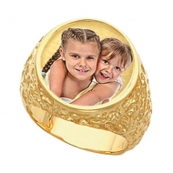 Mens  Embossed  Photo Ring