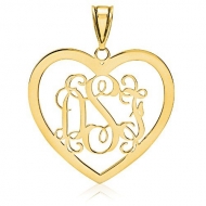 Heart Shaped Vine Script 3 Letter Monogram Cut Out Pendant