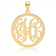 Round Vine Script 3 Letter Monogram Cut Out Pendant