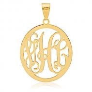 Oval Vine Script 3 Letter Monogram Cut Out Pendant
