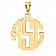 Round Block 3 Letter Monogram Cut Out Pendant