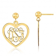 Heart Shaped Monogram Vine Script Post Dangle Earrings