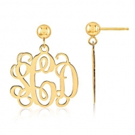 Outlined Monogram Vine Script Post Dangle Earrings
