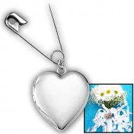Sterling Silver  Wedding Bouquet  Heart Locket With Safety Pin