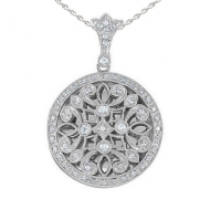 Premium Heavy Weight Sterling Silver Round Locket W  Cubic Zirconia