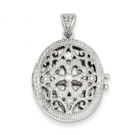 Premium Heavy Weight Sterling Silver Oval Locket W  Cubic Zirconia