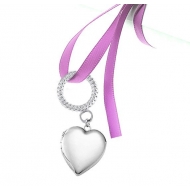 Sterling Silver  Wedding Bouquet  Heart Locket With Ribbon Loop