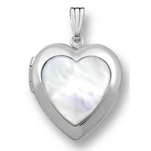 14k White Gold Mother Of Pearl Heart Locket