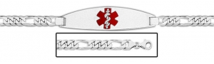 Sterling Silver Medical ID Figaro Chain w  Red Enamel Bracelet