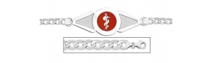 Sterling Silver Medical ID Bracelet w  Curb Chain W  Red Enamel