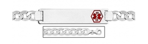 Sterling Silver Medical ID Bracelet w  Curb Chain W  Red Enamel