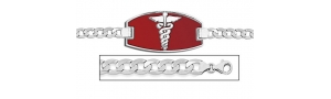 Sterling Silver Medical ID Bracelet w  Curb Chain W  Red Enamel