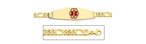 14K Gold Medical ID Bracelet w  Figaro Chain with Enamel
