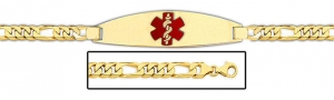 14K Gold Medical ID Bracelet w  Figaro Chain with Enamel