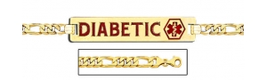 14K Gold Medical ID Bracelet w  Figaro Chain With Enamel