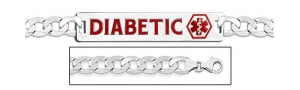 14K White Gold Medical ID Bracelet w  Curb Chain with Enamel