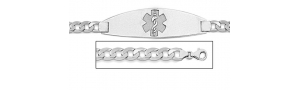14K White Gold Medical ID Bracelet w  Curb Chain with Enamel