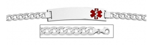 14K White Gold Medical ID Bracelet w  Curb Chain with Enamel