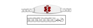 14K White Gold Medical ID Bracelet w  Figaro Chain with Enamel