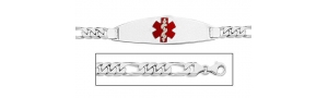 14K White Gold Medical ID Bracelet w  Figaro Chain with Enamel