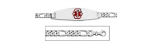 14K White Gold Medical ID Bracelet w  Figaro Chain with Enamel