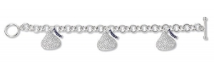 14K White Gold Hershey s Kiss Bracelet w  Three Diamond Kiss Charms