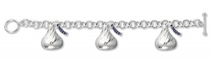 Sterling Silver Hershey s Kiss Bracelet w  Three 3D Kiss Charms