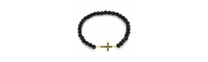 Stretchable Beaded Gold Over Silver Cross Bracelet