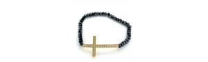 Stretchable Beaded Gold Over Silver Cross Bracelet