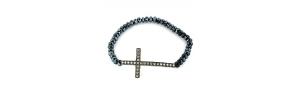 Stretchable Beaded Sterling Silver Cross Bracelet
